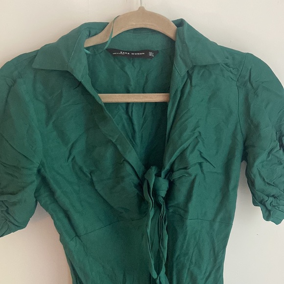 Zara Emerald Tie Front Midi Dress - Picture 3 of 6